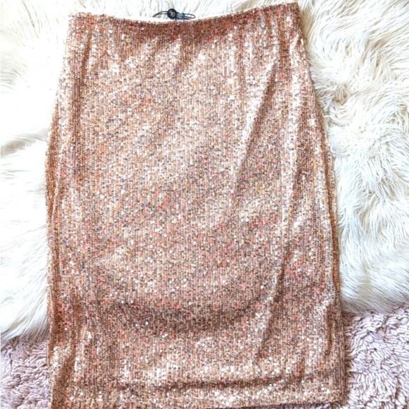 Adrianna pappell Sequin rose Gold Skirt xs NWT - Picture 4 of 11